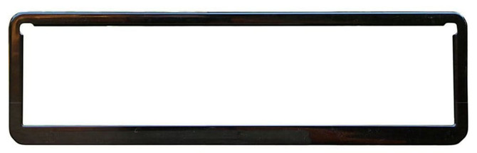A black FM12 Slimline Surround featuring a rectangular shape and mounting holes at either end, with a blank centre.