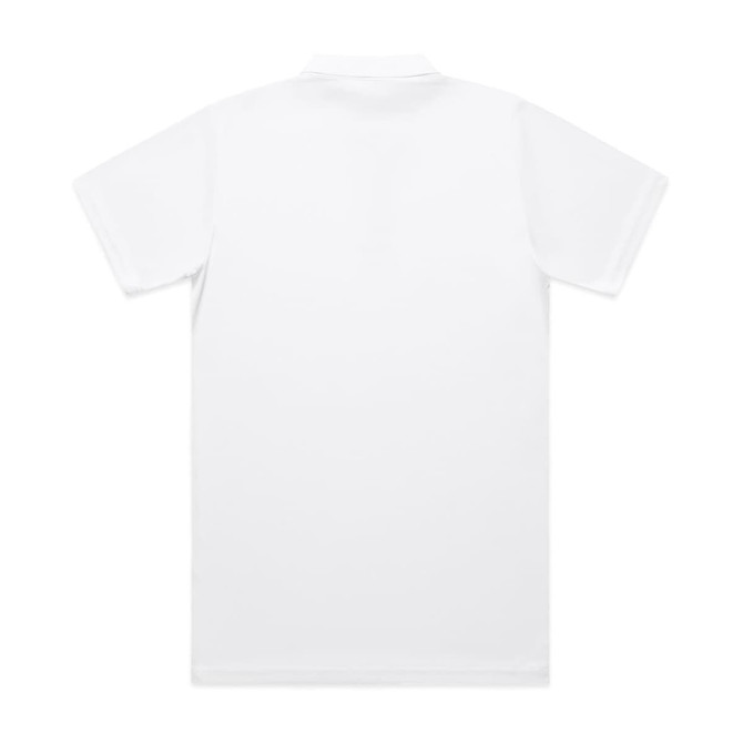 A white polo shirt featuring a back view, complete with a collar and a small logo.