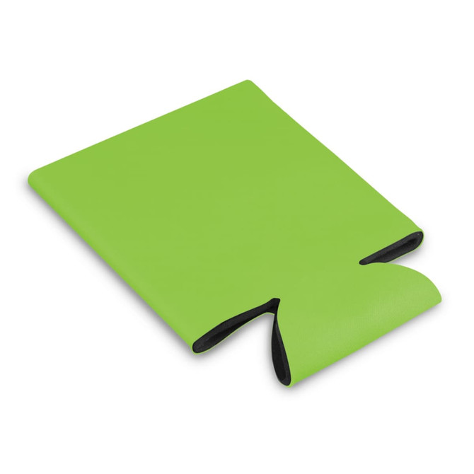 A bright green budget stubby cooler designed to keep beverages cold.
