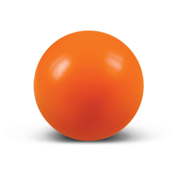 An orange stress ball in a smooth, round shape.