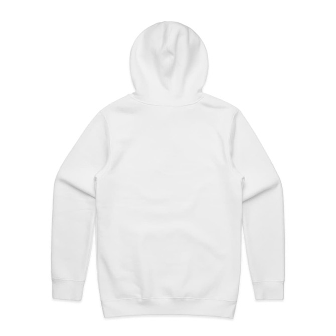 A white hoodie with a hood, featuring long sleeves and a plain design on the back.