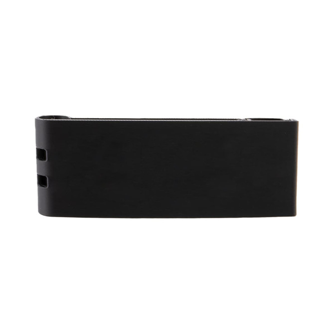 A sleek black phone stand with clips, designed for easy device support and portability. It features a minimalist design.