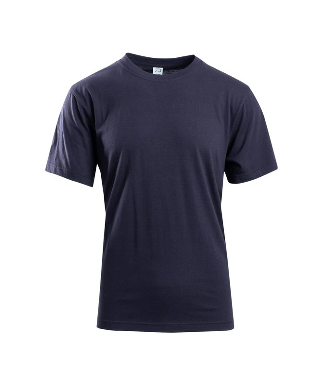 A navy blue unisex t-shirt with short sleeves and a plain design. It features a label inside the neckline.