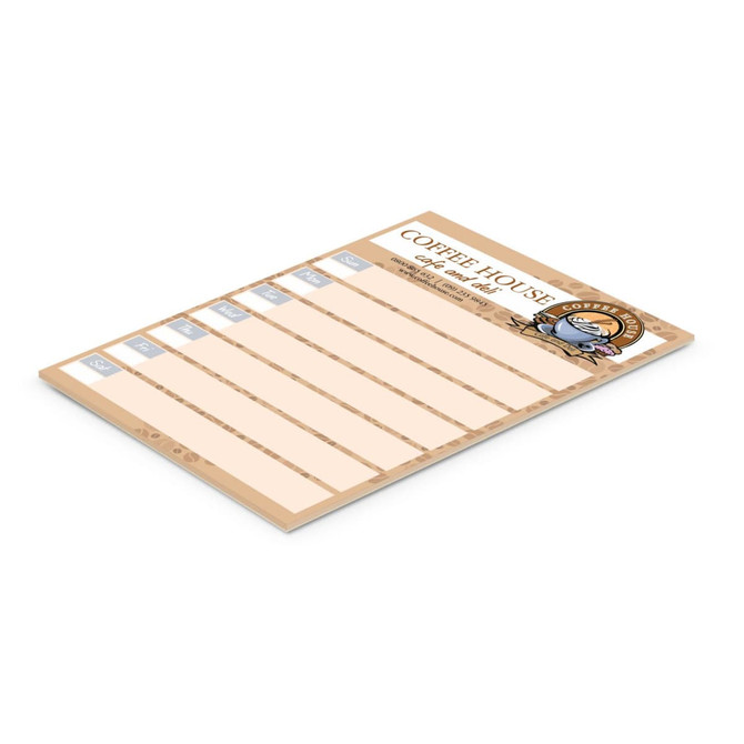 A5 note pad featuring 25 leaves with a coffee house design, including sections for daily tasks or notes.