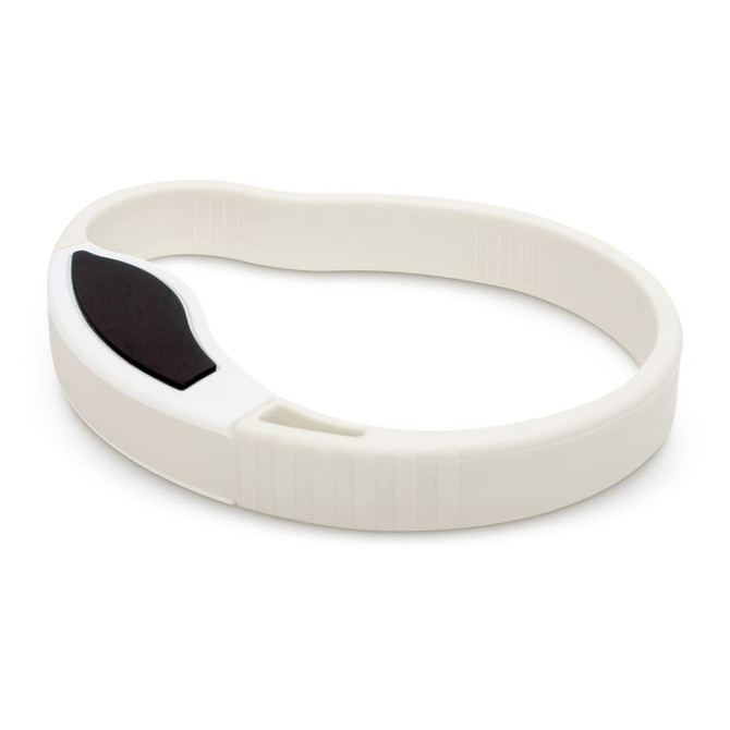 A jar and bottle opener made of white plastic with a black rubber grip.