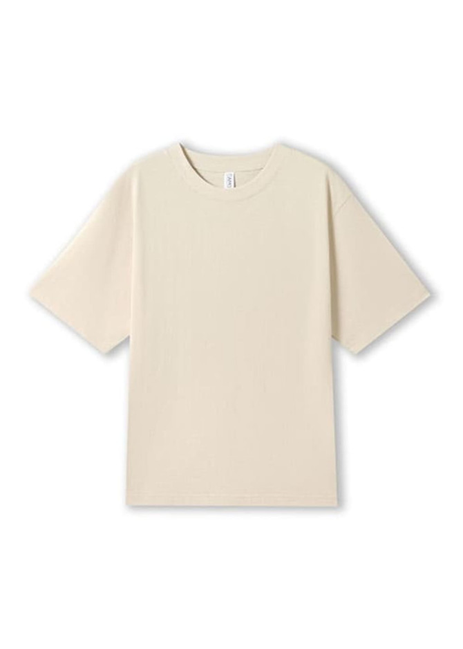 A cream-coloured unisex oversize easy-fit tee, featuring short sleeves and a simple design.
