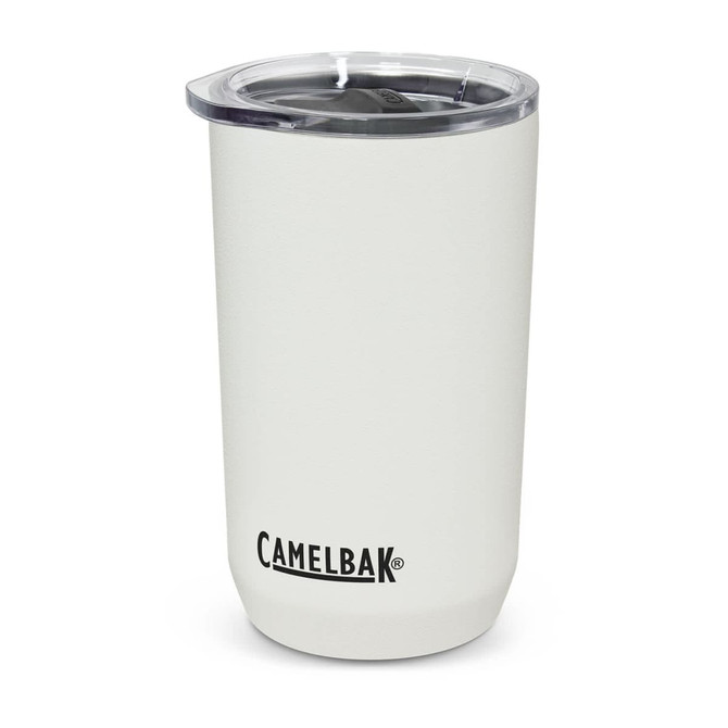 A drink bottle features a white finish with a clear lid and a branding logo. It holds 500ml of liquid.