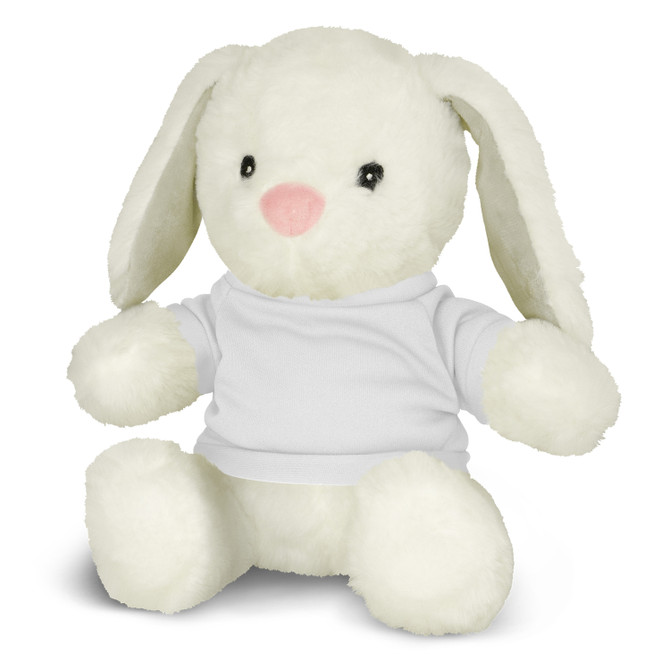 A White Rabbit plush with a white shirt on