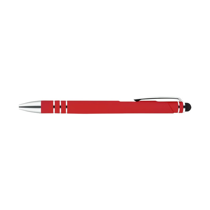 A stylus pen in vibrant red with silver accents and a black tip for touchscreen compatibility.