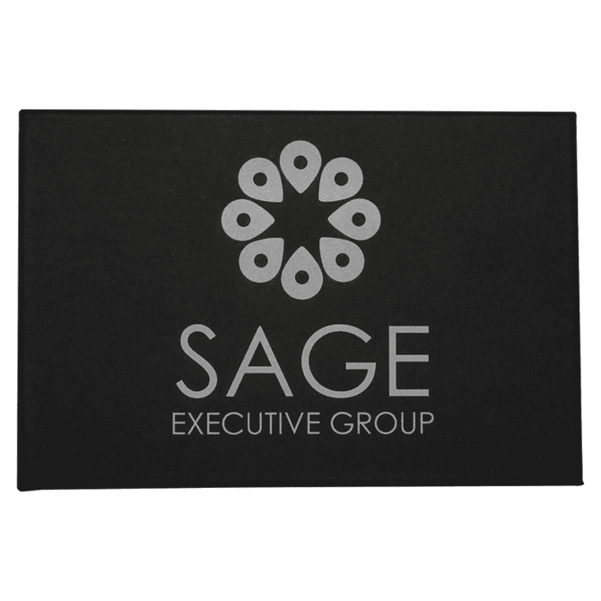 A black box featuring a circular logo and the text "SAGE EXECUTIVE GROUP" in silver.