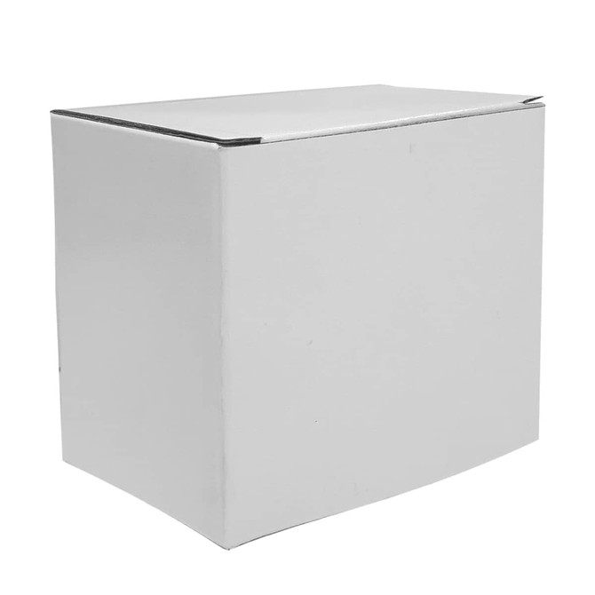 A plain white cardboard box with a simple design and no visible branding.