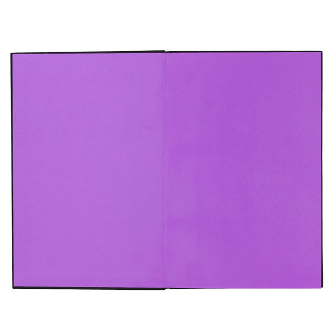A Colour Pop JournalBook featuring a vibrant purple interior with a black cover and a logo.