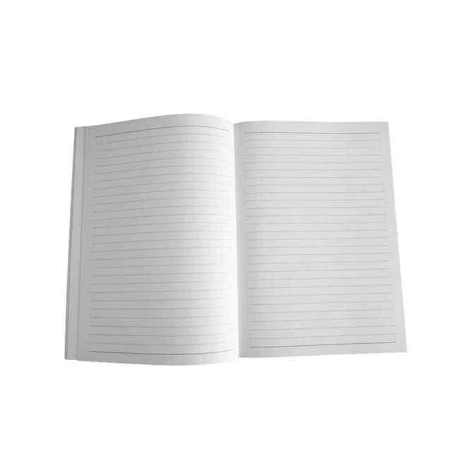 A refillable journal with a plain cover, featuring lined pages in a clean, open layout. It has a crisp white interior.