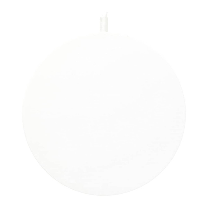 A white, circular wireless charging pad featuring a faint logo. The design is ultra-thin and smooth in texture.
