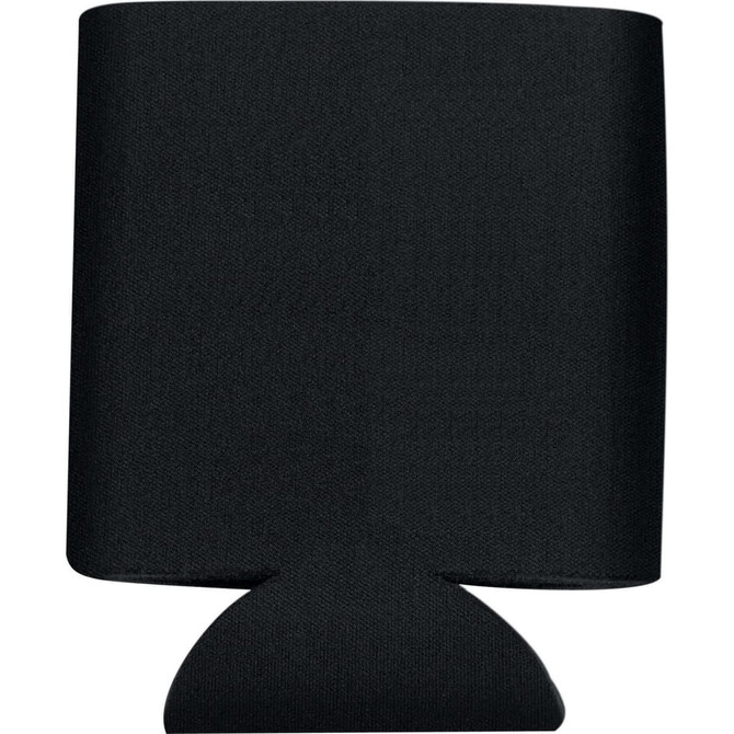 A collapsible black can insulator for 350ml drinks, featuring a fitted base and a logo.