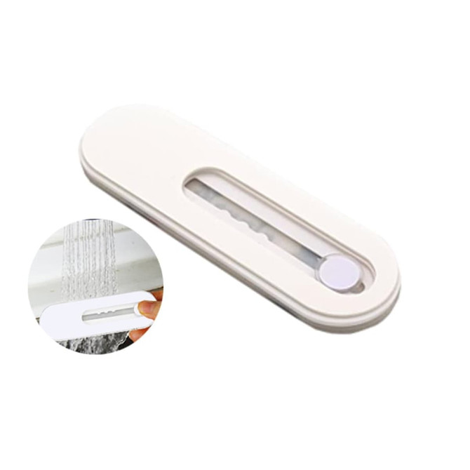 A white smartphone strap with a transparent section and a small circular button, designed for phone stands.