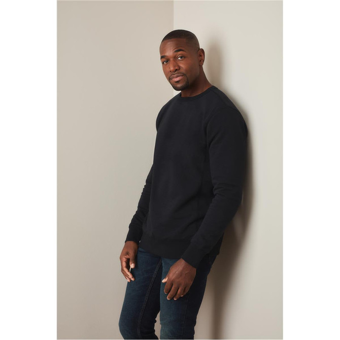 A black men's active sweatshirt displayed on a model against a neutral background. The product features a logo.