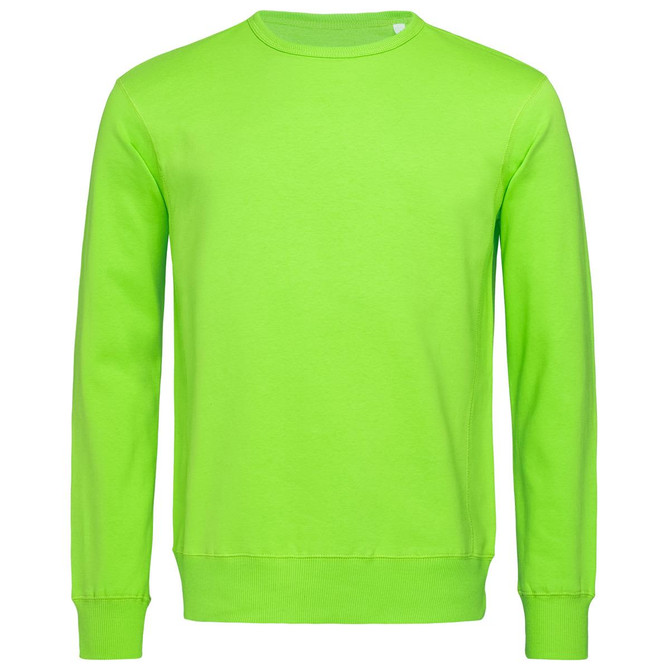 A vibrant green men's active sweatshirt with long sleeves and a crew neckline, featuring a logo.
