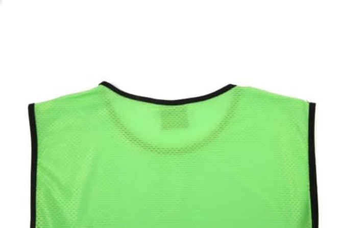 A green mesh bib with a black trim, featuring an opening for the head at the top.