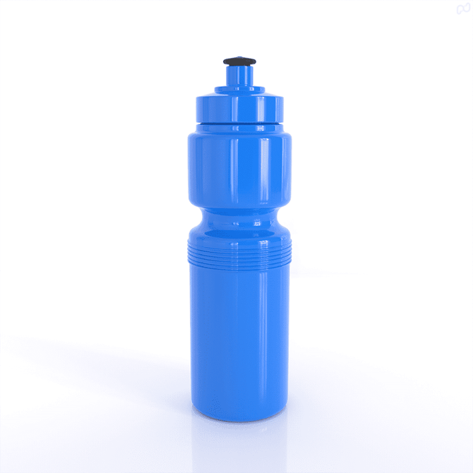 A drink bottle in blue, featuring a screw-top lid and a textured grip, with a logo on its side.