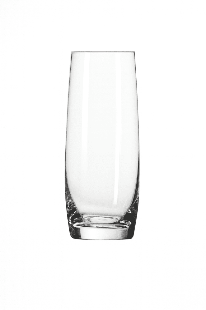 A clear highball glass with a tapered design, featuring a solid base. Ideal for serving drinks.