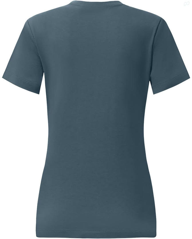 A ladies' premium cotton short-sleeve tee shirt in a navy blue tone, featuring a logo on the back.