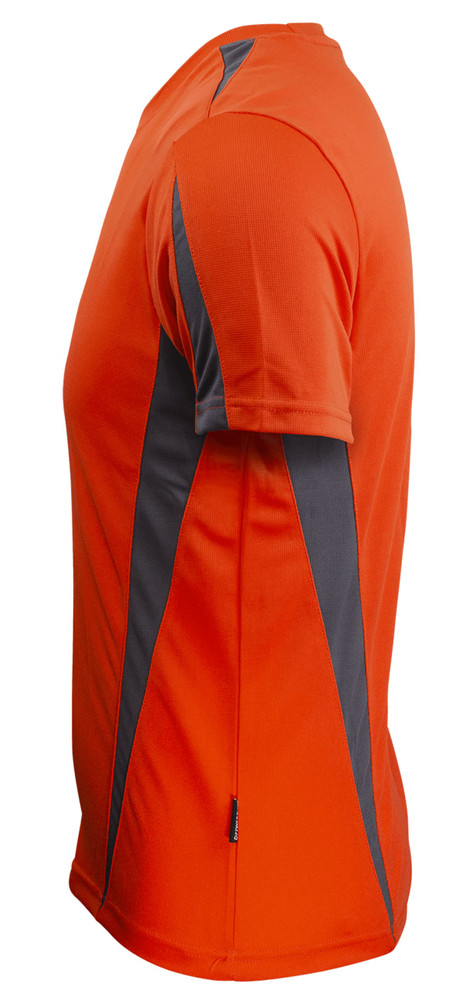 An orange and grey men's t-shirt featuring a fitted design and a logo.