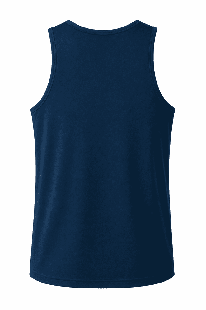 A men's singlet in navy blue with a smooth, plain back. The product features a logo at the collar area.