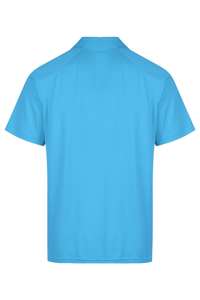 A light blue polo shirt with a classic collar, featuring a simple design and no visible patterns.