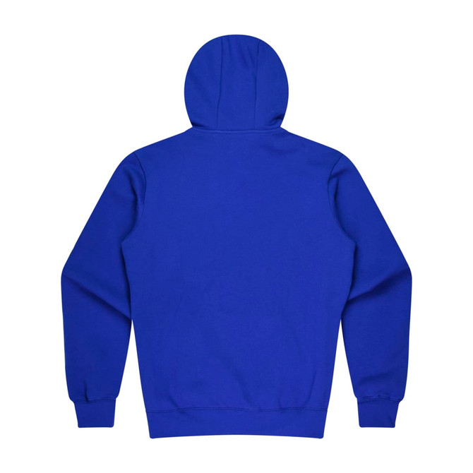 A blue hoodie featuring a hood and long sleeves, with a plain back and no visible branding.