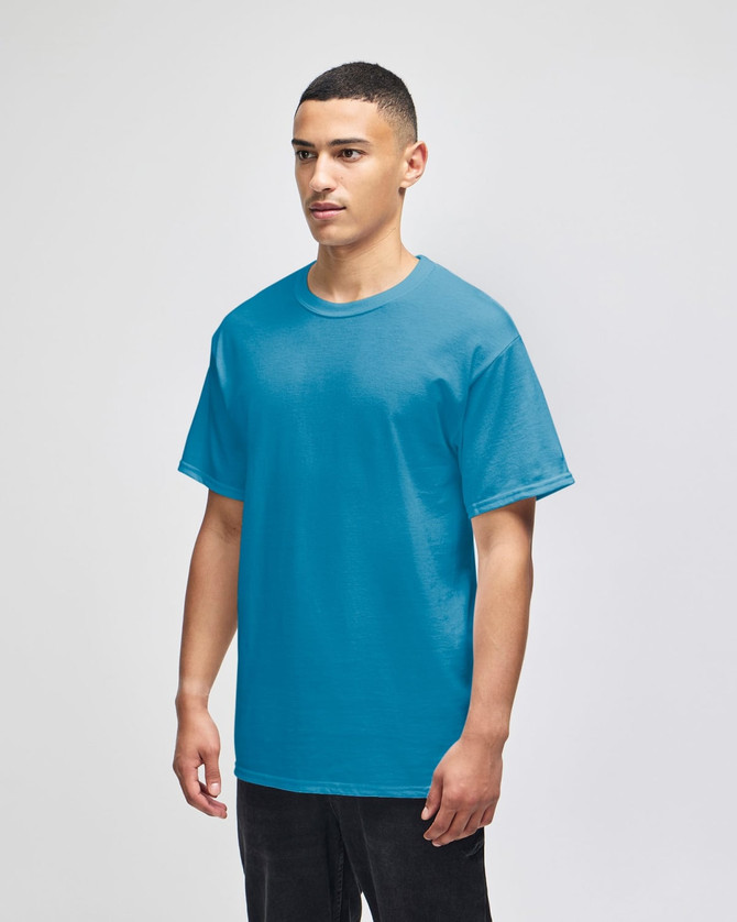 A short-sleeve t-shirt in a bright blue colour, featuring a standard fit and a logo on the chest.
