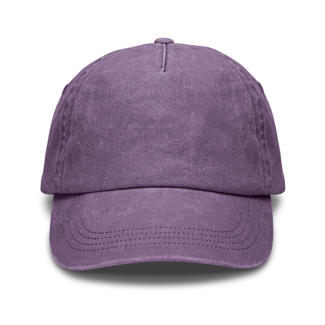A vintage washed cap in a muted purple colour, featuring a structured brim and a logo on the front.