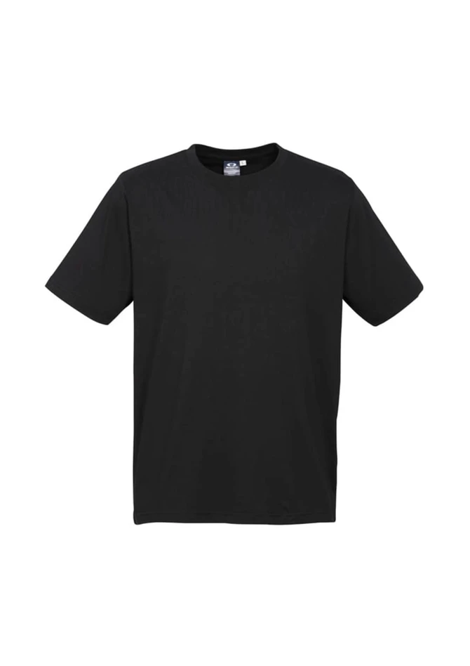 A black short sleeve t-shirt with a relaxed fit and a logo on the label area.
