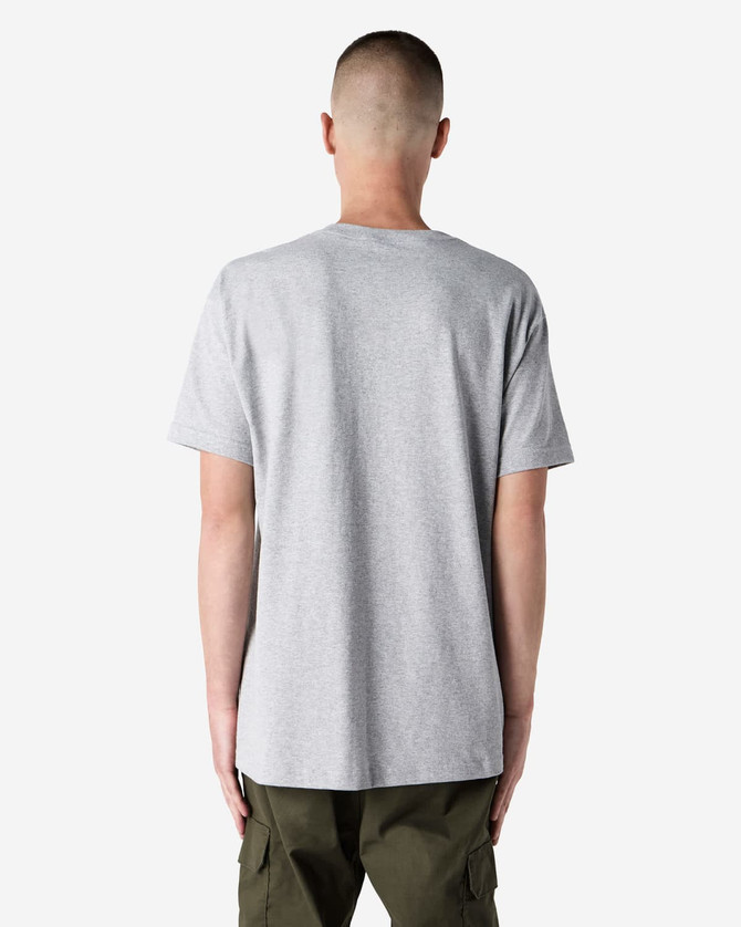 A heavyweight cotton unisex T-shirt in grey, viewed from the back, with a plain design and no visible branding.