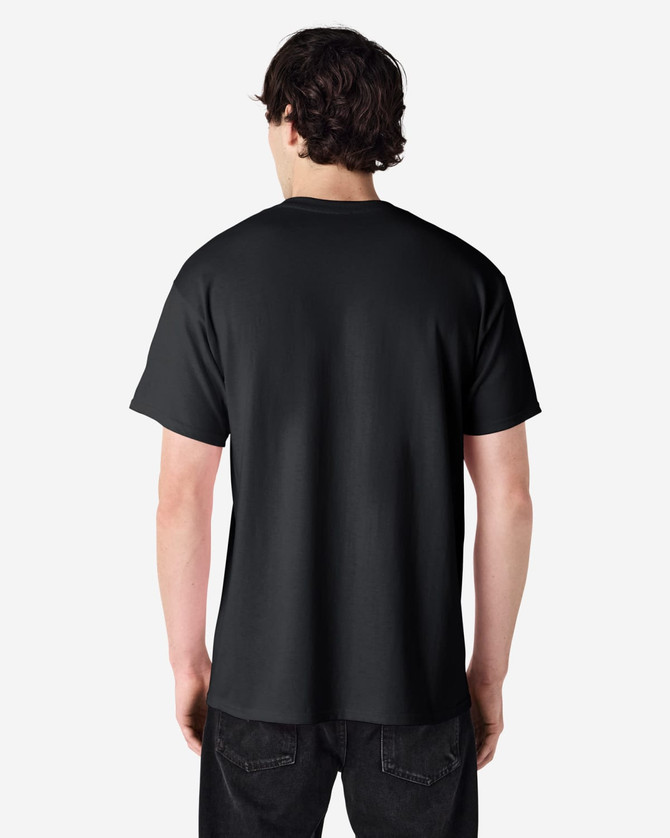 A black Gildan Ultra Cotton adult t-shirt shown from the back, featuring short sleeves.