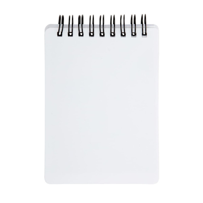 A pocket-sized notebook with a spiral binding and blank pages.