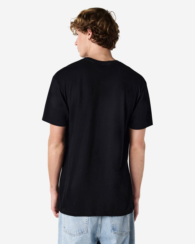 A black unisex CVC short sleeve t-shirt displayed from the back, featuring a simple design and no visible branding.