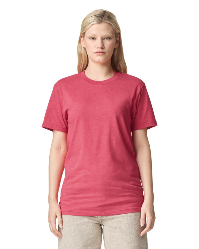 A unisex short sleeve T-shirt in a vibrant pink colour, featuring a logo on the front.