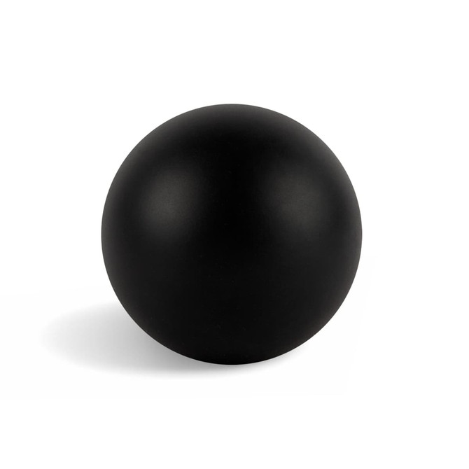 A black Hi Bounce Ball with a smooth, matte finish, featuring a logo on its surface.