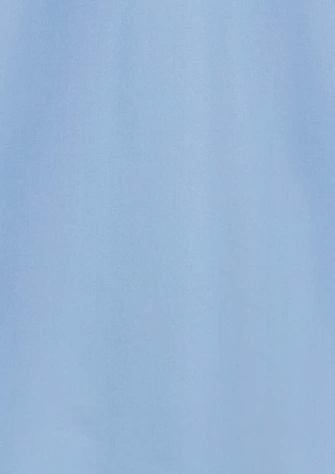 A light blue women's 3/4 sleeve button-up shirt featuring a logo.