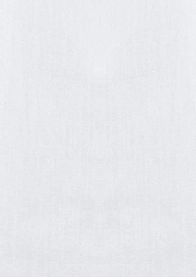 A white long sleeve button-up shirt with a subtle texture and an attached logo.