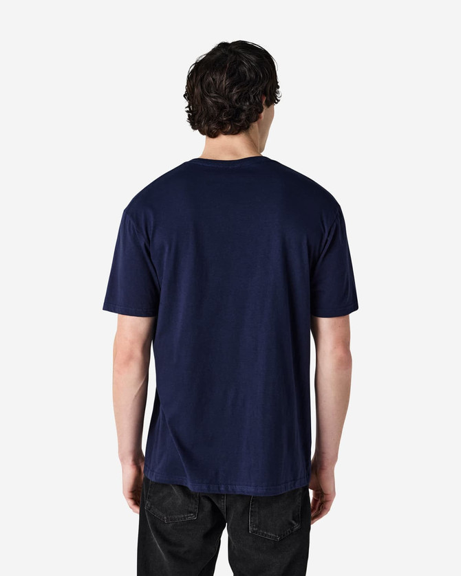 A navy Gildan Softstyle adult V-neck T-shirt, viewed from the back, featuring a simple design with minimal detailing.