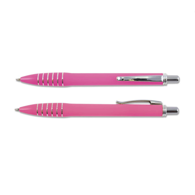 A set of Titan Pens in vibrant pink color, featuring a sleek design with a textured grip and chrome accents.