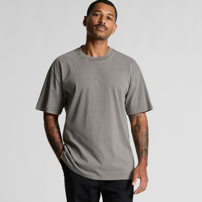 A grey heavy faded tee with short sleeves, featuring a relaxed fit and a subtle logo.