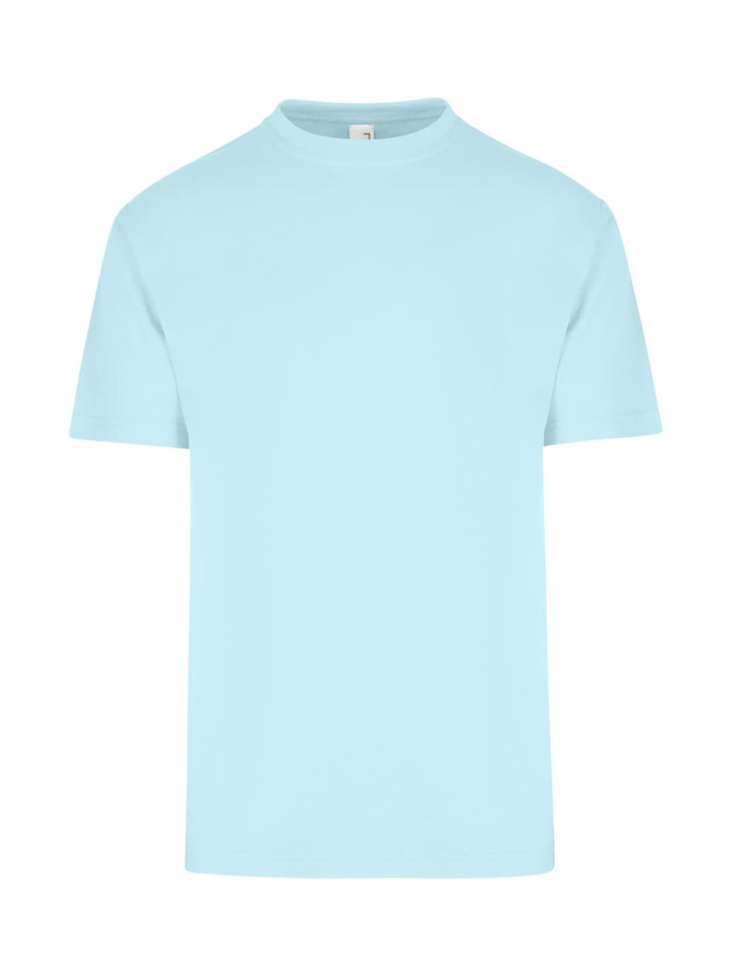 A light blue unisex regular T-shirt featuring short sleeves and a simple design. It has a logo on the label.