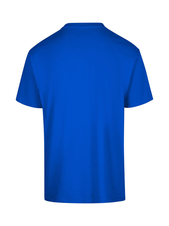 A blue unisex regular T-shirt with a crew neck and short sleeves. The back view highlights a solid colour design.