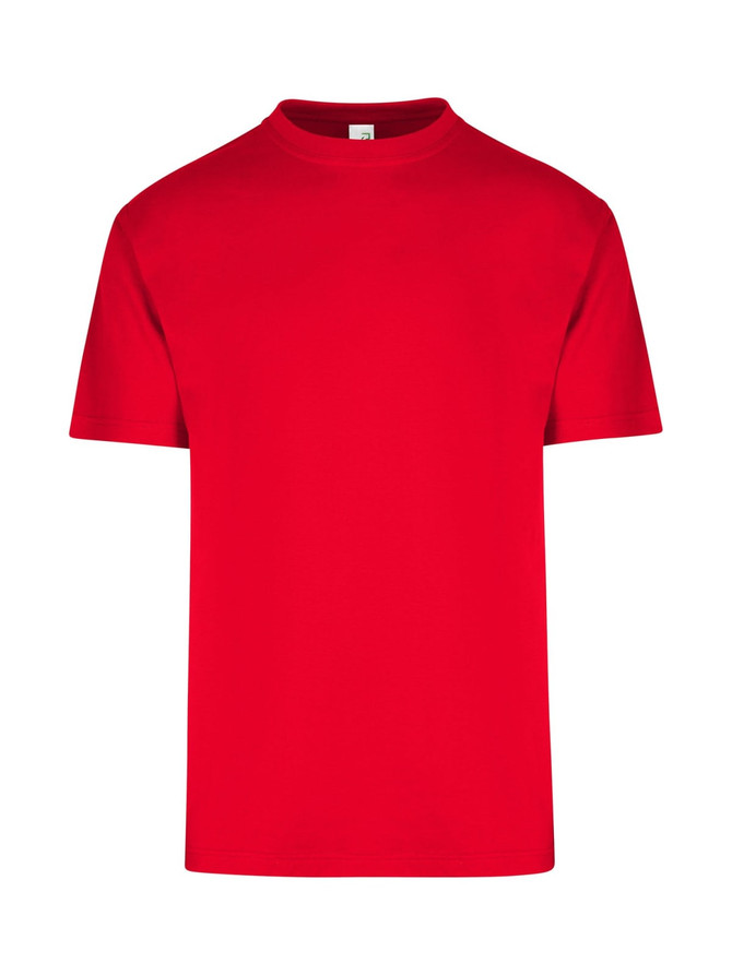 A red men's/unisex regular T-shirt with a classic crew neckline and short sleeves.