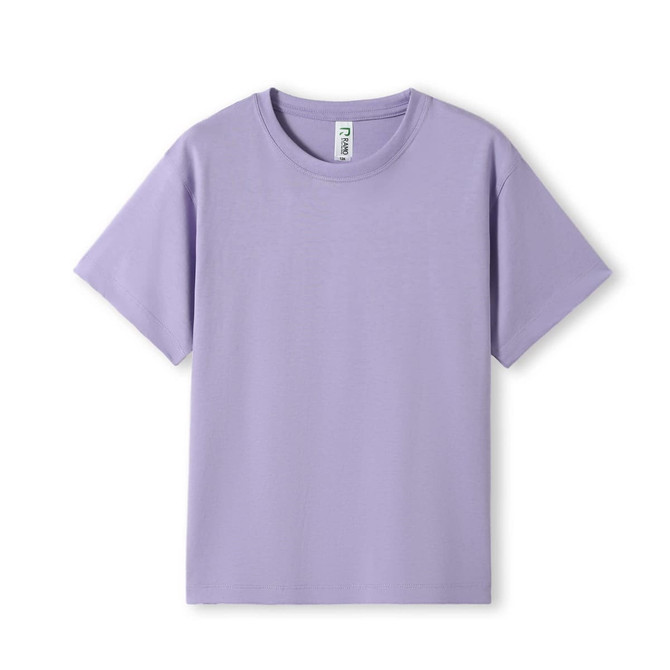 A lilac kid's regular T-shirt with short sleeves and a crew neck design. It features a logo on the inside label.
