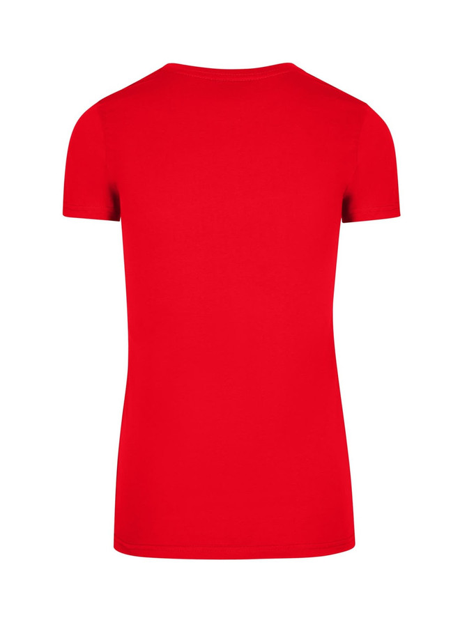 A red women's American style T-shirt with short sleeves, featuring a simple design at the back.