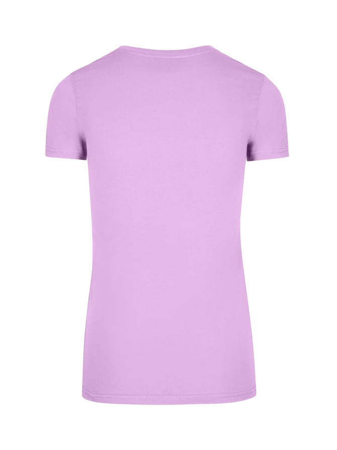 A purple women's t-shirt with a round neckline and short sleeves, featuring a plain back design.